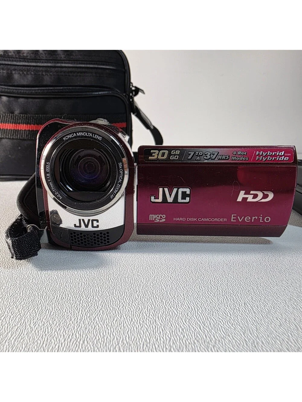 JVC Everio GZ-MG330RU 30GB HDD Camcorder Red W Micro SD Bag Charger Tested Works